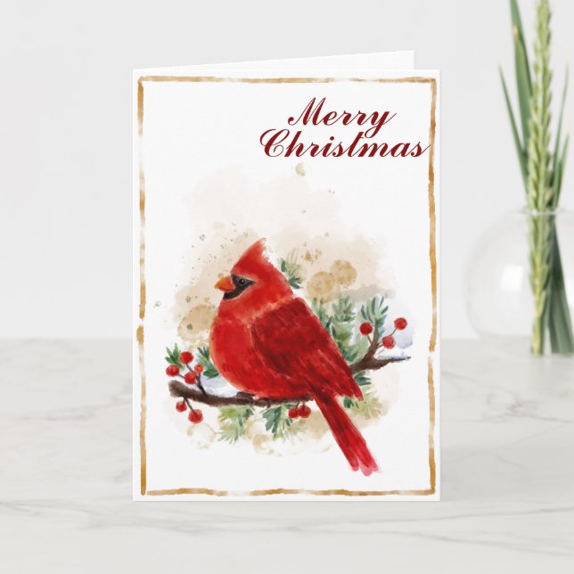 Cartes Pour Fêtes Annuelles Watercolor Christmas Cardinal Bird (Devant)