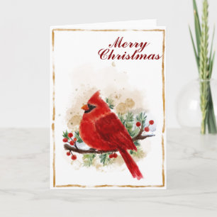 Cartes Pour Fêtes Annuelles Watercolor Christmas Cardinal Bird