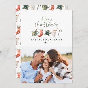 Cartes Pour Fêtes Annuelles Watercolor Christmas cookie 1 photo candy cane