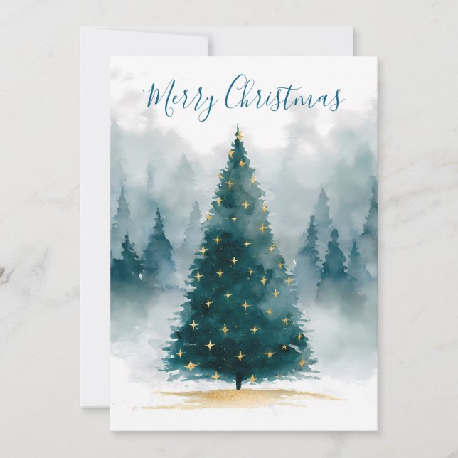 Cartes Pour Fêtes Annuelles Watercolor Christmas Tree Greeting  (Devant)