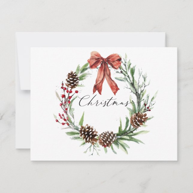 Cartes Pour Fêtes Annuelles Watercolor Christmas Wreath Topography  (Devant)
