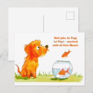 Cartes Pour Fêtes Annuelles Watercolor Comic Chien et Goldfish Bowl