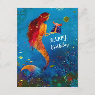 Cartes Pour Fêtes Annuelles Watercolor Deep Blue Sea Glitter Mermaid