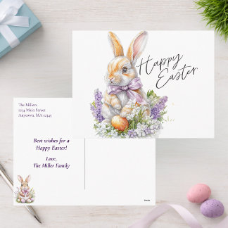 Cartes Pour Fêtes Annuelles Watercolor Easter Bunny Purple Lilac Happy Easter