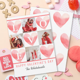 Cartes Pour Fêtes Annuelles Watercolor Heart Photo Collage Saint Valentin