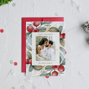 Cartes Pour Fêtes Annuelles Watercolor Holiday Berries One Photo Holiday Card