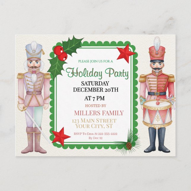 Cartes Pour Fêtes Annuelles Watercolor Nutcracker Christmas Holiday Postcard (Devant)