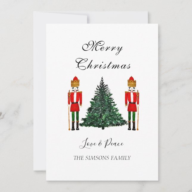 Cartes Pour Fêtes Annuelles Watercolor Nutcracker Joyeux Noël Festif (Devant)