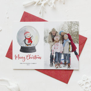 Cartes Pour Fêtes Annuelles Watercolor Penguin Snowglobe Merry Christmas Photo