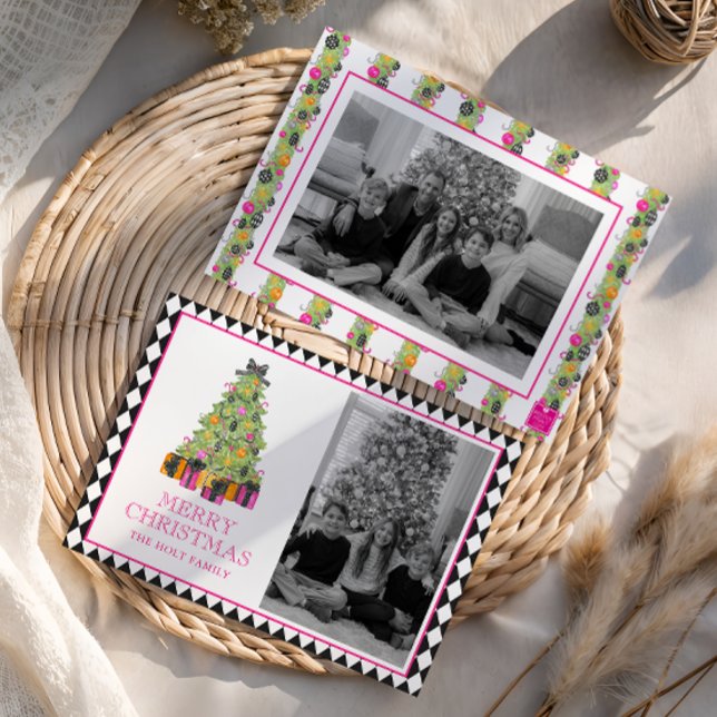 Cartes Pour Fêtes Annuelles Watercolor Preppy Bright Christmas Photo (Créateur téléchargé)