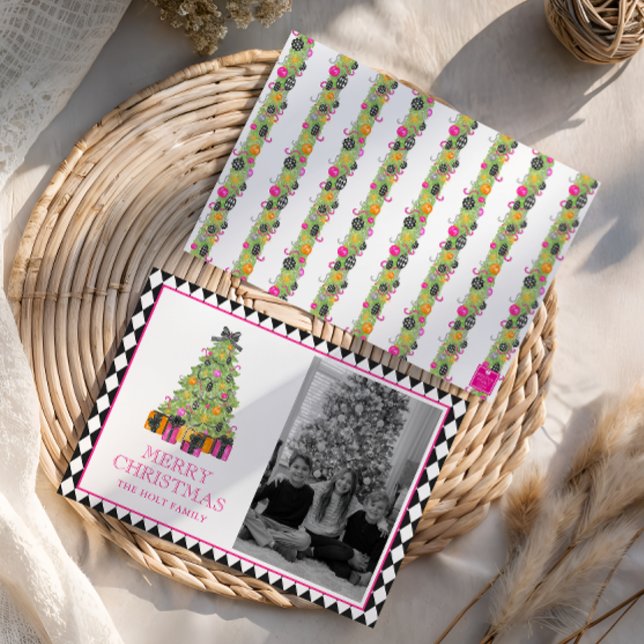 Cartes Pour Fêtes Annuelles Watercolor Preppy Bright Christmas Photo (Créateur téléchargé)