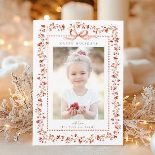 Cartes Pour Fêtes Annuelles Watercolor Red Berry Frame Photo Noël