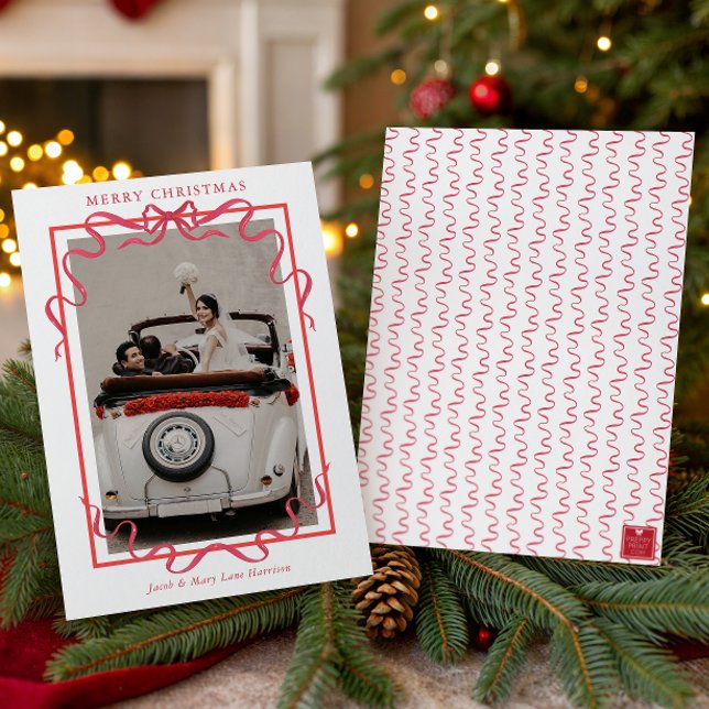 Cartes Pour Fêtes Annuelles Watercolor Red Bow Photo (Créateur téléchargé)