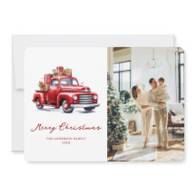 Watercolor Red Truck Photo Joyeux Noël Card
