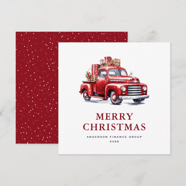 Cartes Pour Fêtes Annuelles Watercolor Retro Red Truck Business (Devant / Derrière)