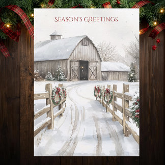 Cartes Pour Fêtes Annuelles Watercolor Rustic Winter Barn Season's Greetings