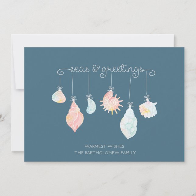 Cartes Pour Fêtes Annuelles Watercolor Seashell Mers Et Salutations (Devant)