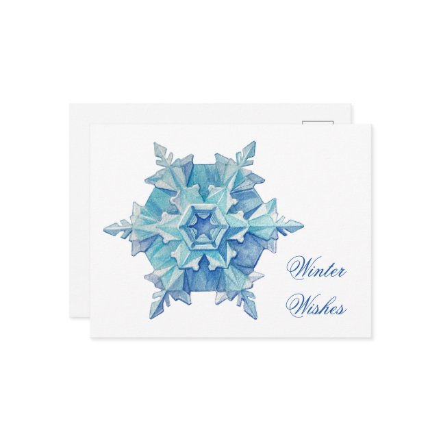 Cartes Pour Fêtes Annuelles Watercolor Snowflake (Devant/Arrière en situation)