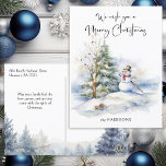 Cartes Pour Fêtes Annuelles Watercolor Snowman et Joyeux voeux de Noël<br><div class="desc">Chanteur doux et souriant avec un pin et décoré arbre nu avec message de calligraphie de Joyeux Noël.</div>
