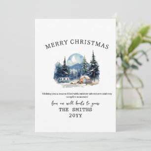 Cartes Pour Fêtes Annuelles Watercolor Winter Camping Forêt extérieur Noël