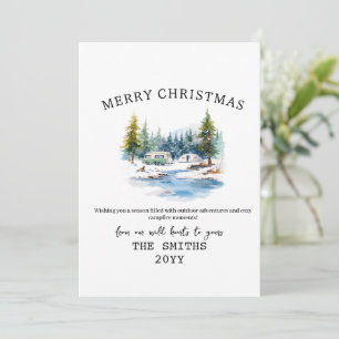 Cartes Pour Fêtes Annuelles Watercolor Winter Camping Forêt extérieur Noël
