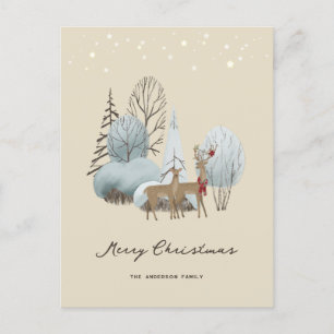 Cartes Pour Fêtes Annuelles Watercolor Winter Forest Deer Joyeux Noël