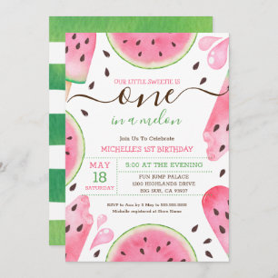 Cartes Pour Fêtes Annuelles Watermelon One In A Melon 1er Anniversaire Invitat