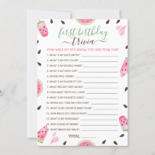 Cartes Pour Fêtes Annuelles Watermelon One In A Melon 1er Anniversaire Trivia 