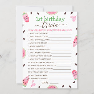 Cartes Pour Fêtes Annuelles Watermelon One In A Melon 1er Anniversaire Trivia