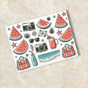 Cartes Pour Fêtes Annuelles Watermelon White Minimalist Plage Tropical Été
