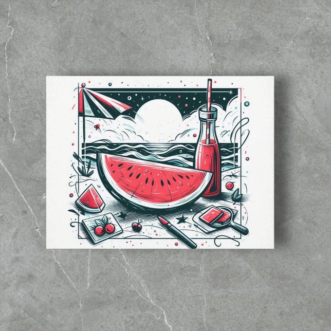 Cartes Pour Fêtes Annuelles Watermelon White Minimalist Plage Tropical Été (Créateur téléchargé)