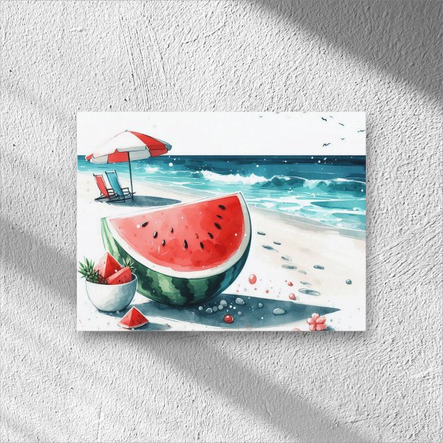Cartes Pour Fêtes Annuelles Watermelon White Minimalist Plage Tropical Été (Créateur téléchargé)