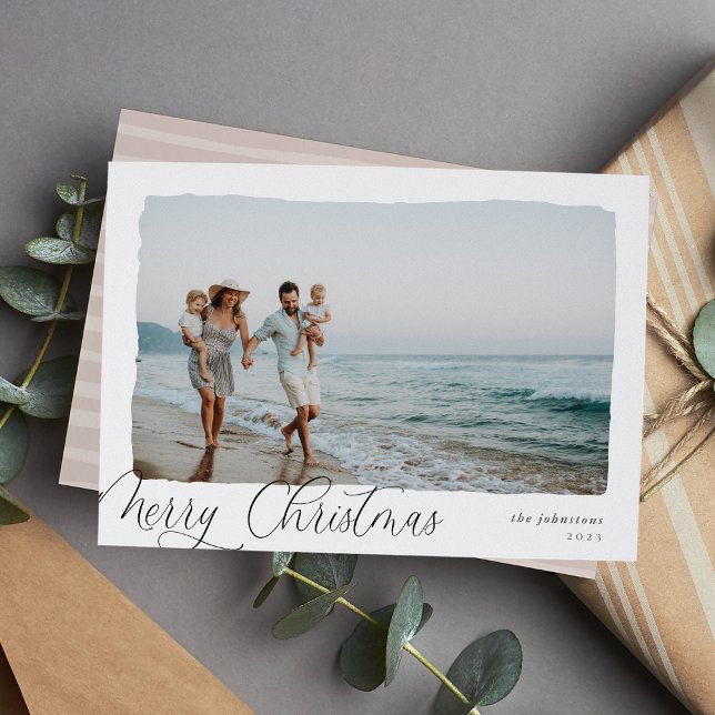 Cartes Pour Fêtes Annuelles Wavy | Simple Horizontale Joyeux Noël Photo (Créateur téléchargé)
