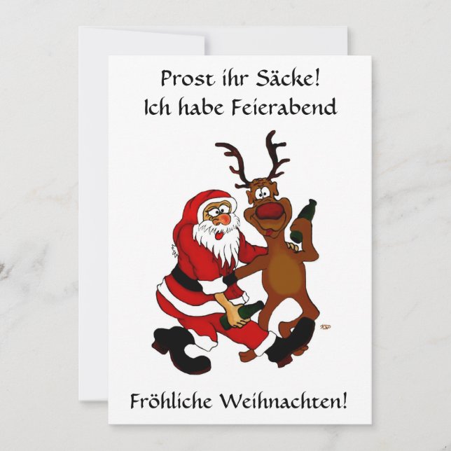 Cartes Pour Fêtes Annuelles Weihnachtsmann mit Elch - Prost ihr Säcke! (Devant)