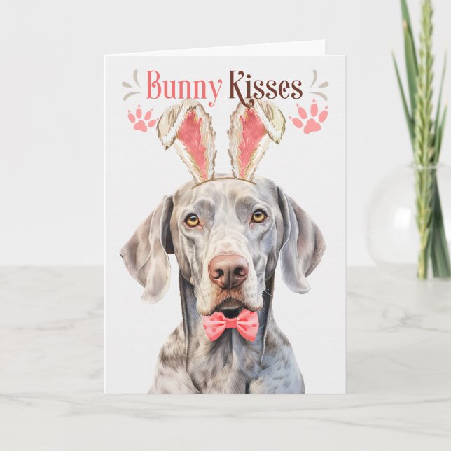 Cartes Pour Fêtes Annuelles Weimaraner Chien dans Bunny Oreilles pour Pâques (Devant)