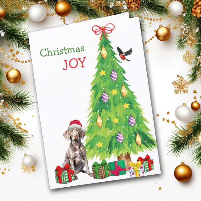 Cartes Pour Fêtes Annuelles Weimaraner Chien, Oiseau et Arbre de Noël (Créateur téléchargé)