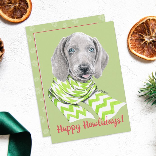 Cartes Pour Fêtes Annuelles Weimaraner mignon chiot avec foulard Portrait de c (Créateur téléchargé)