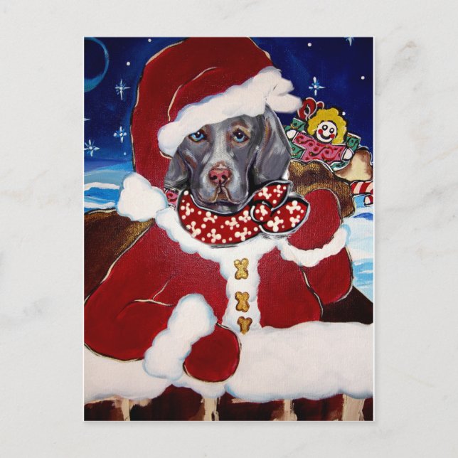 Cartes Pour Fêtes Annuelles Weimaraner Père Noël (Devant)