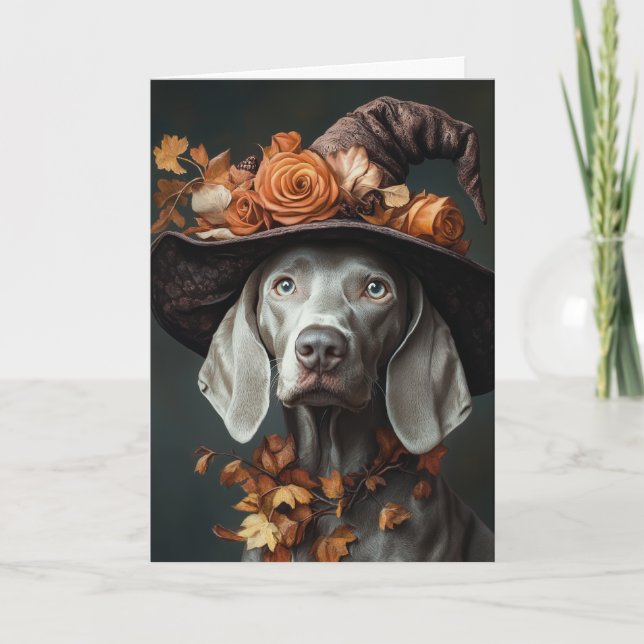 Cartes Pour Fêtes Annuelles Weimaraner Sorcière Halloween (Devant)