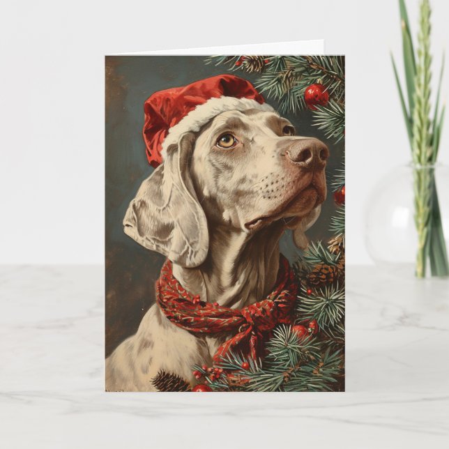 Cartes Pour Fêtes Annuelles Weimaraner vintage Noël personnalisé (Devant)