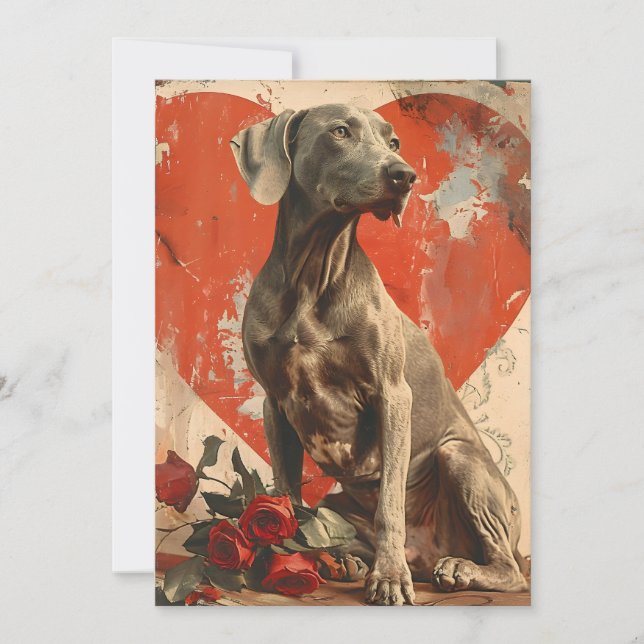 Cartes Pour Fêtes Annuelles Weimaraner Vintage Saint-Valentin (Devant)