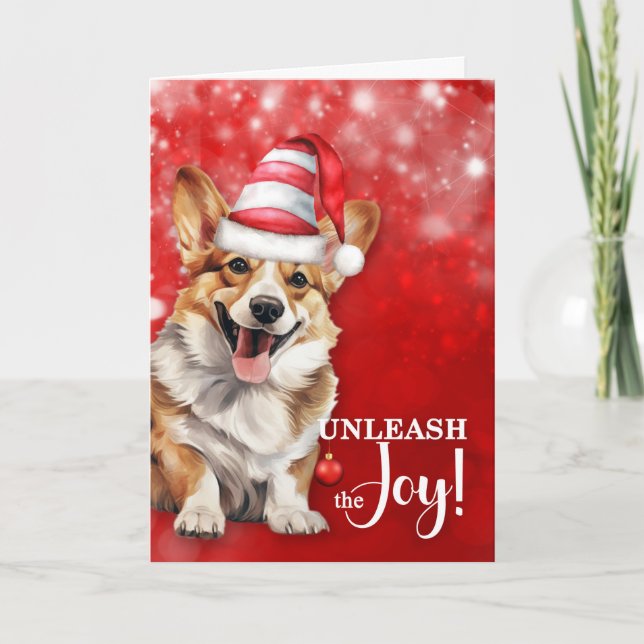 Cartes Pour Fêtes Annuelles Welsh Corgi Chien dévoiler la joie Noël (Devant)