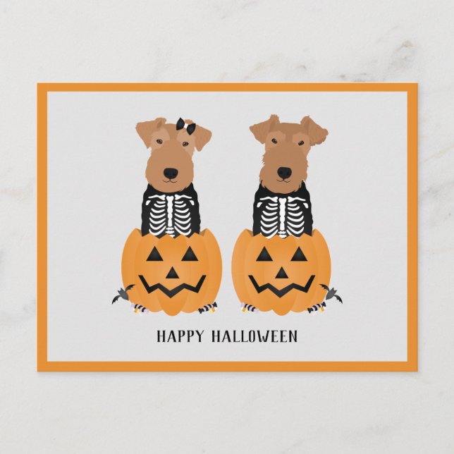 Cartes Pour Fêtes Annuelles Welsh Terrier Halloween Skeleton (Devant)