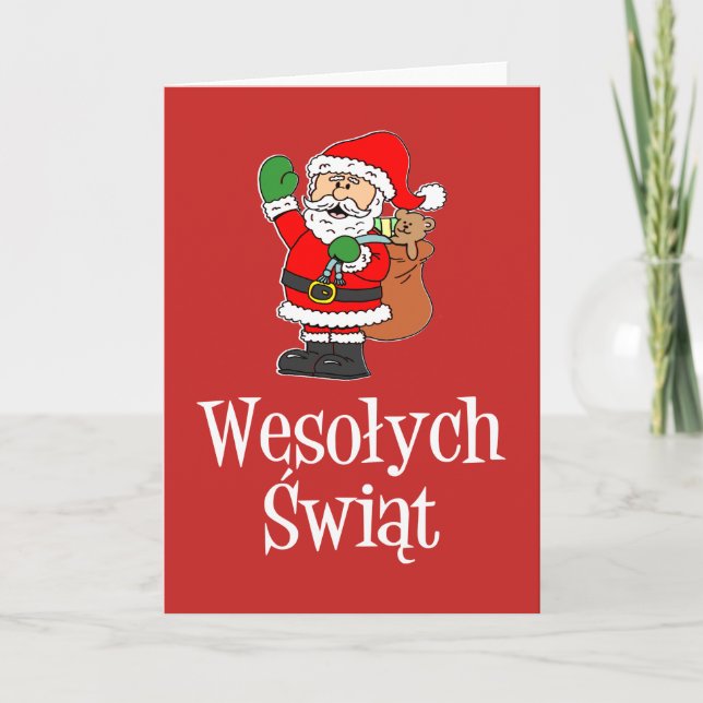 Cartes Pour Fêtes Annuelles Wesolych Swiat polonais Joyeux Noël Père Noël (Devant)