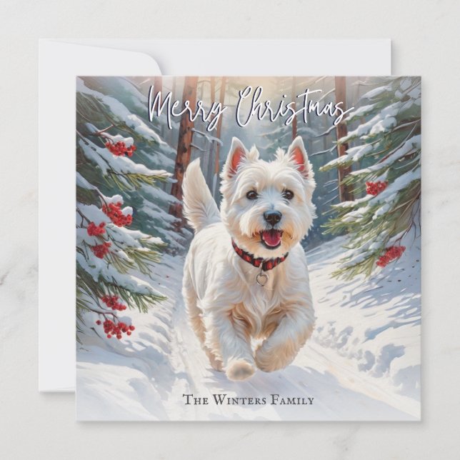Cartes Pour Fêtes Annuelles West Highland Terrier Chien Westin En Noël De Neig (Devant)