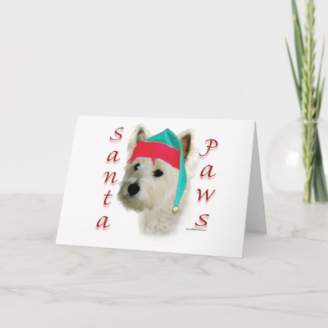Cartes Pour Fêtes Annuelles West Highland White Terrier Père Noël Paws Voiture (Devant)