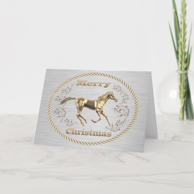 Cartes Pour Fêtes Annuelles Western Belt Buckle Gold Horse Joyeux Noël (Devant)