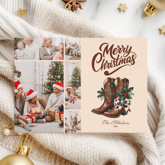 Cartes Pour Fêtes Annuelles Western Bow & Boots Christmas 5 Photo  (Créateur téléchargé)