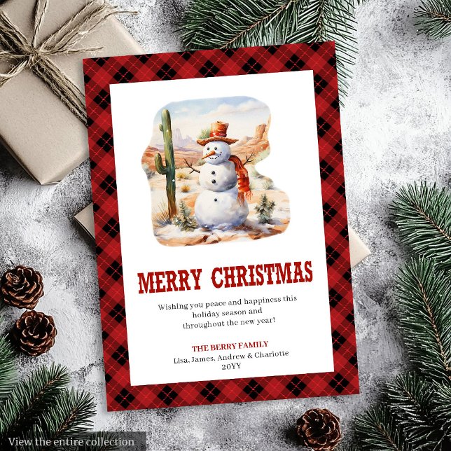 Cartes Pour Fêtes Annuelles Western Buffalo Check Merry Christmas Card (Western Buffalo Check Merry Christmas Card)