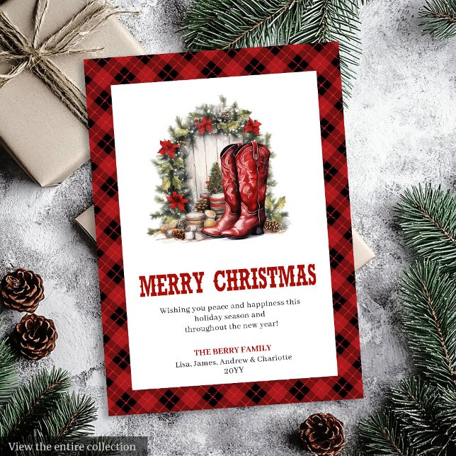 Cartes Pour Fêtes Annuelles Western Christmas card with cowboy plaid print (Western Christmas card with cowboy plaid print

)